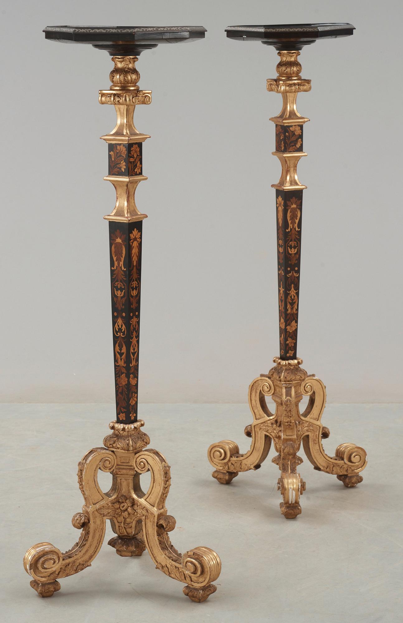 A pair of French Baroque circa 1700 candle stands.