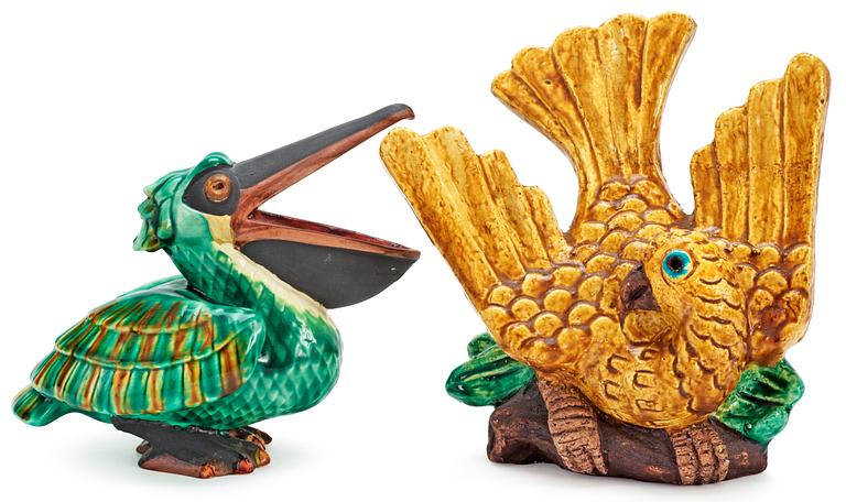Two Gunnar Nylund stoneware figures, a parrot and a pelican, Rörstrand.