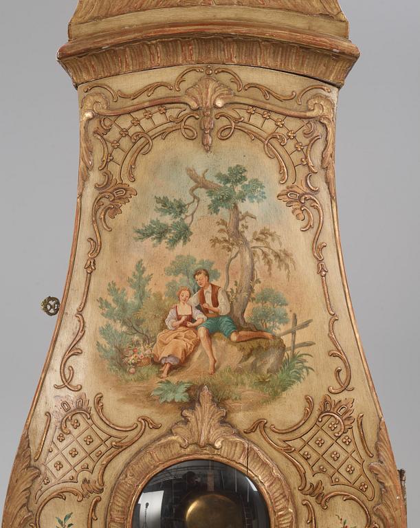 A rococo polychrome-painted and giltwood longcase clock by N. or C. Berg (active in Stockholm  1751-94/1762-84).