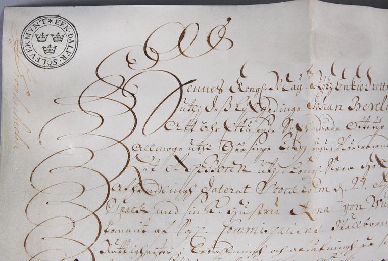 PERGAMENTBREV MED DAGA HÄRADS SIGILL, 1680-tal.