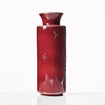 Wilhelm Kåge, a red glazed "Argenta" stoneware vase, Gustavsberg, Sweden 1950's.