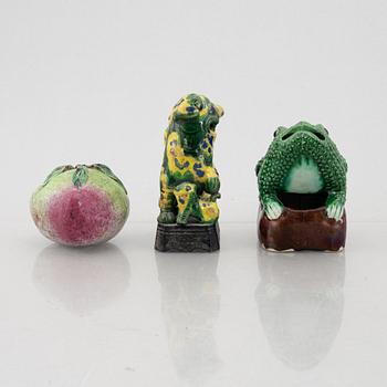A group of three Chinese ceramic figures, late Qing dynsaty.