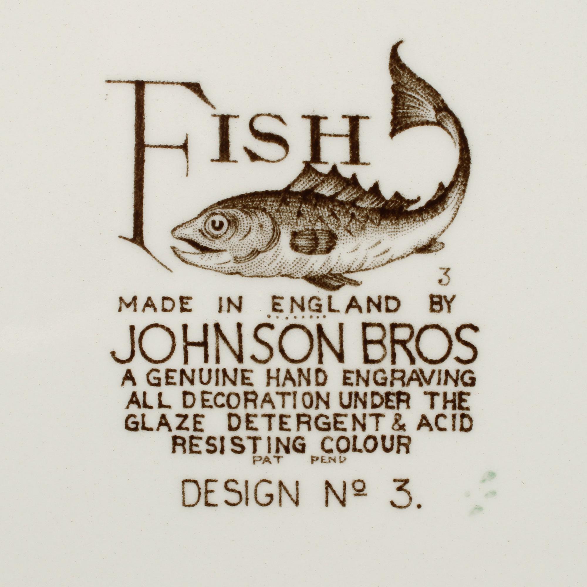 SERVISDELAR, 9 st, flintgods, "Fish", Johnson Bros, England, 1900-talets fjärde kvartal.