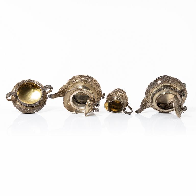 Kaffe- och teservis, 4 delar, silver, London, England 1828-29, Joseph Craddock resp Josiah Barnett.