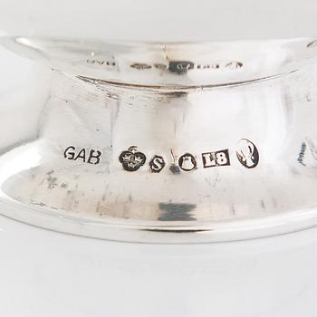 Two sterling silver bowls, Gustav Jansson 1955, 1960, and eight similar silver punsch cups, GAB and CGH 1933-41. Sweden.