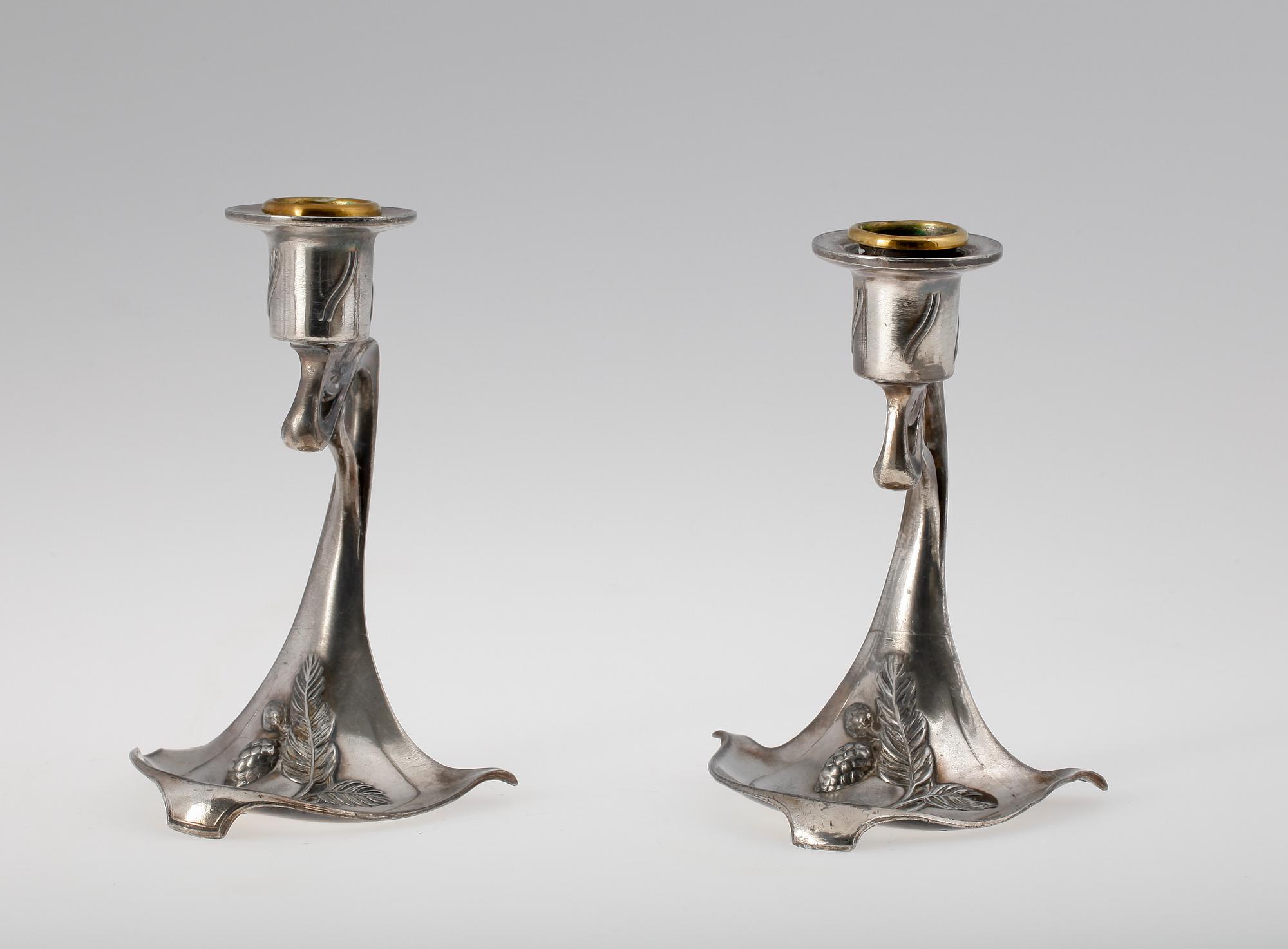 LJUSSTAKAR, ett par, nysilver,WMF, jugend,  1900-talets början.