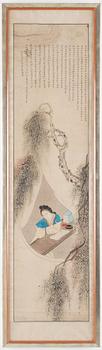 A Chinese painting, ink and water colour on paper of an elegant lady in thoughts, Qing dynasty, 19th Century.