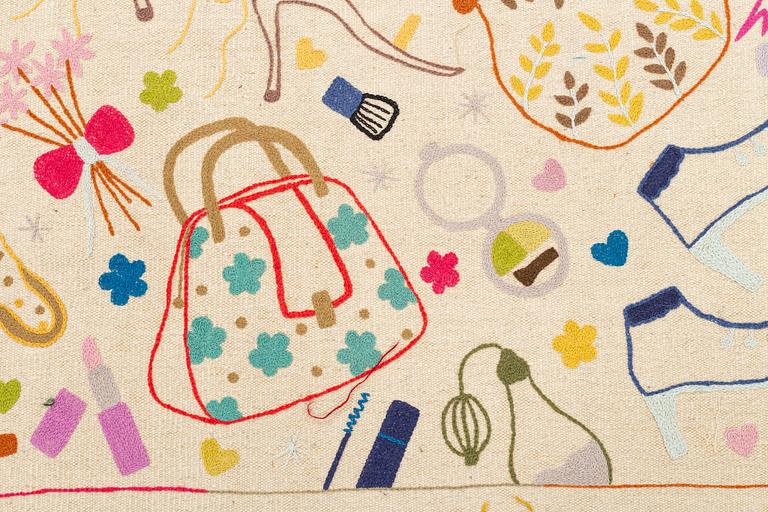 Matta, Kelim, handbroderad, 199 x 148 cm.