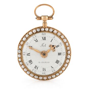139. A Louis XVI gold, pearl and enamel pocket watch by Fol à Paris, late 18th century.