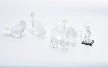 FIGURINER, 8 st, Lalique, glas, 1900-talets andra hälft.