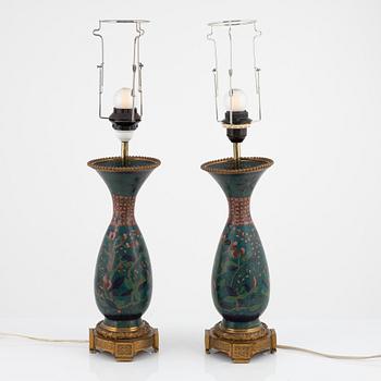 A pair of cloisonné table lamps, Japan, Meiji, circa 1900.