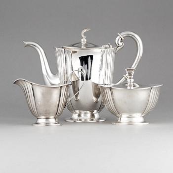 KAFFESERVIS, 3 delar, silver,  Maja Lisa Ohlsson, GAB, Stockholm, 1929. Vikt 1089 g.
