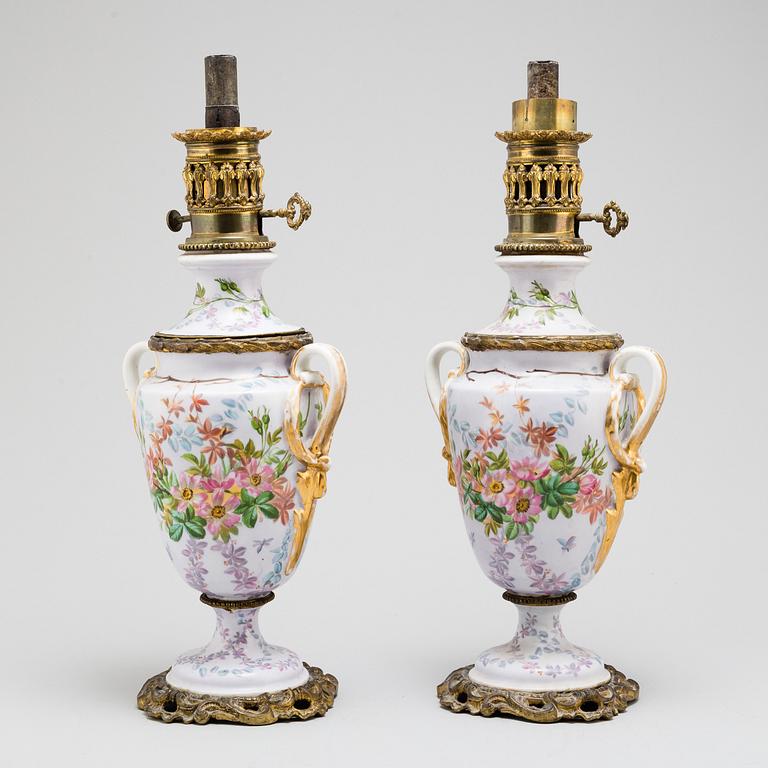 A pair of porcelain table lamps, Northern Europe, 19th century.