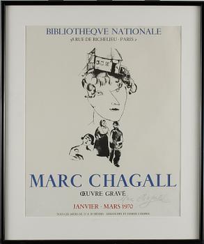 MARC CHAGALL, efter, utsällningsaffisch, Mourlot, Paris, signerad.