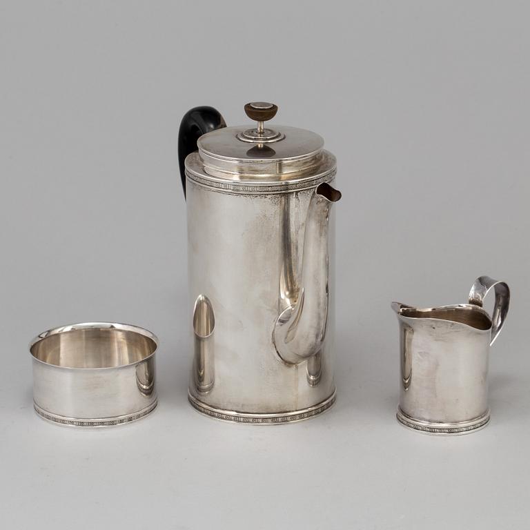 A VERA FERNGREN set of 3 pieces of silver coffee service by CG Hallberag and GAB, Stockholm 1958 and 1963.