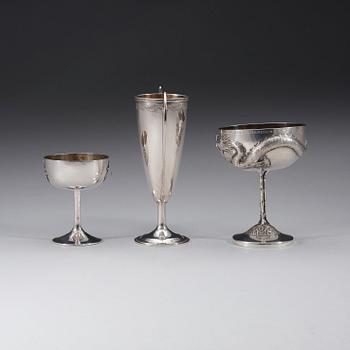 A set of three Chinese Export Silver chalices, by Chicheong, and Sing Fat, Canton, early 20th Century.