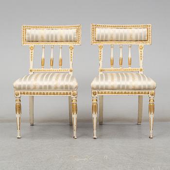 A pair of late Gustavian late 18th century chairs.