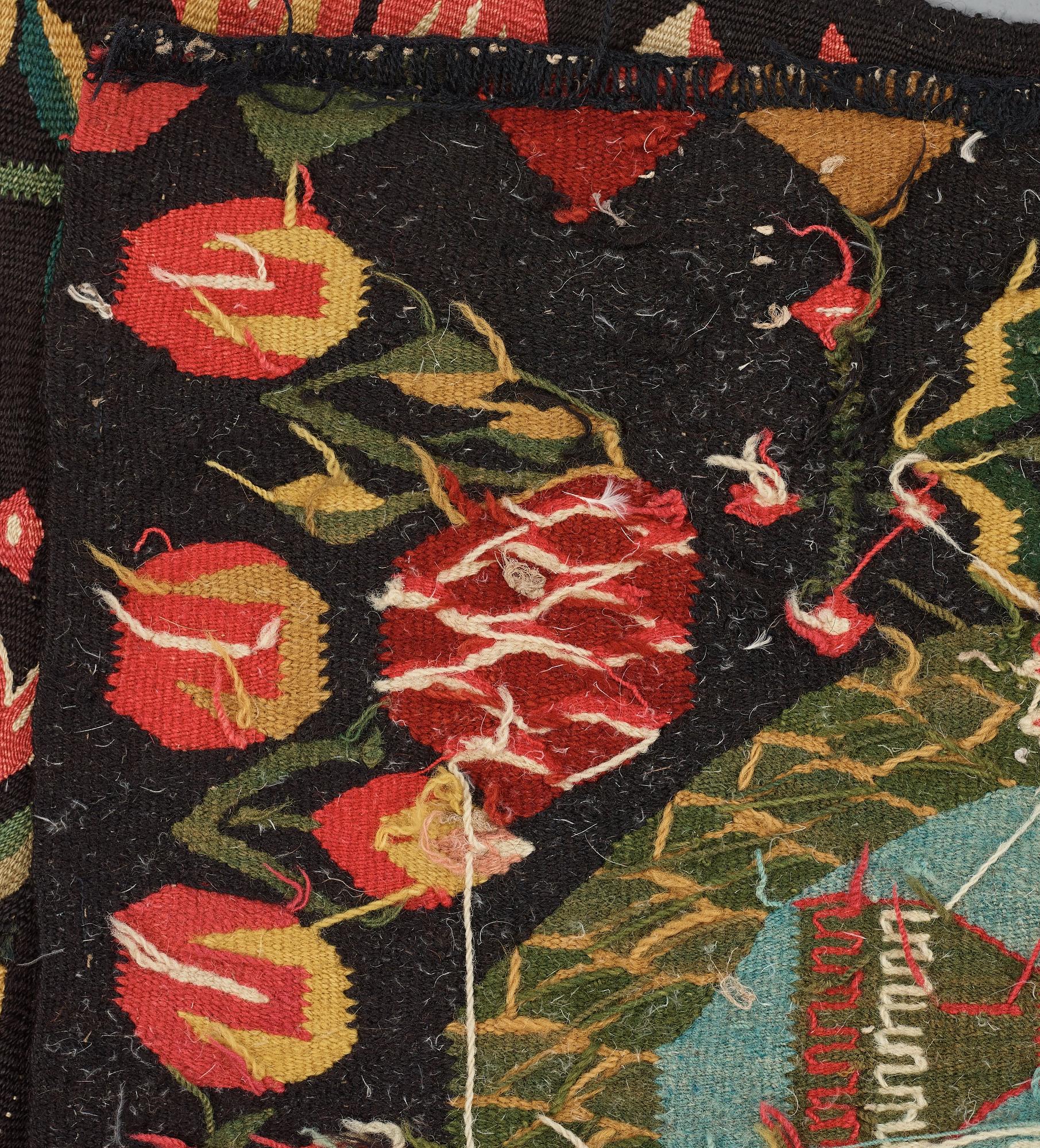 ÅKDYNA, flamskväv, "Bebådelsen", ca 47,5-49,5 x 96,5-97,5 cm, Skåne 1800-talets förra hälft.