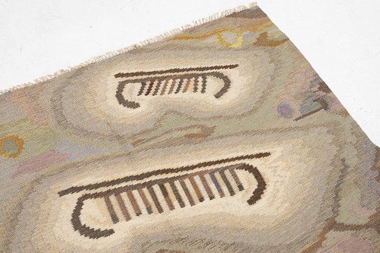 Edvin & Magnhild Lundsten, a carpet, 'Hällristningar' ('Petroglyph'), flat weave, c. 280 x 192 signed EML.