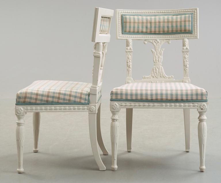 Eight late Gustavian circa 1800 chairs.