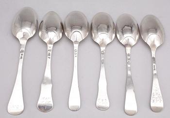 MATSKEDAR, 6 st, silver, bl a Lorenz Vick, Ulricehamn, 1773. 1700-tal. Totalvikt ca 285 gram.