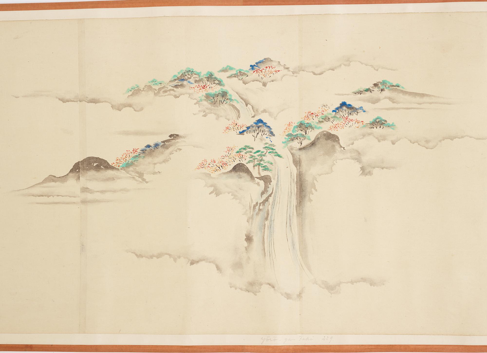 A Japanese Makimomo, ink and colour on paper, Meiji (1868-1912).