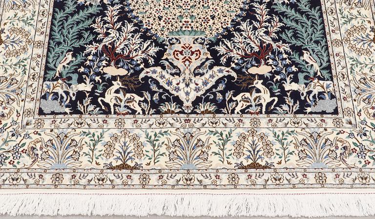 A carpet, Nain part silk s.k 6LAA, figural, ca 220 x 168 cm.