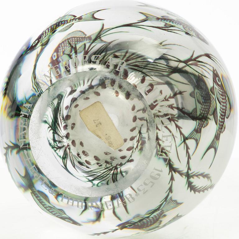 Edward Hald, vas, glas, "fiskgraal", Orrefors, 1900-talet mitt.