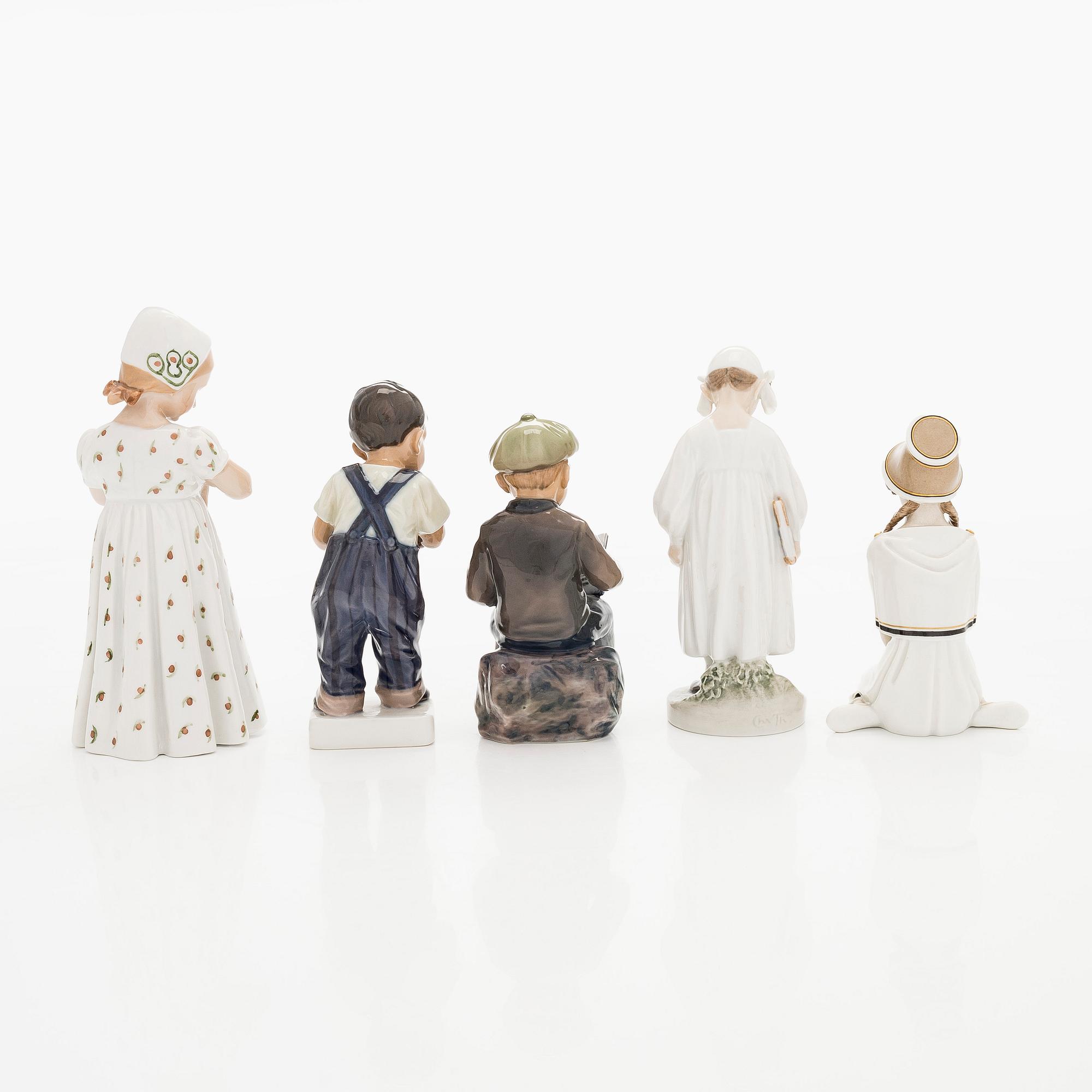 Figuriineja, Bing & Grøndahl, Dahl Jensen ja Royal Copenhagen, 5 kpl, posliinia.
