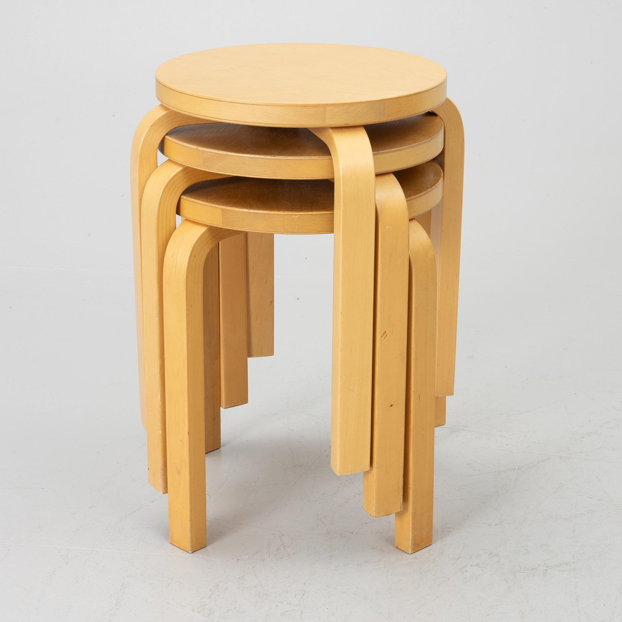 Alvar Aalto, stools, 3 pcs, model E60, Artek, Finland.