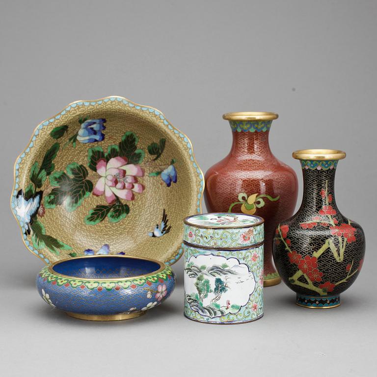 PARTI CLOISONNE, 5 delar, Kina, bl a 1900-tal.