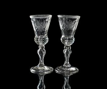 1303. A set of six German wine glasses, second half of 18th Century.
