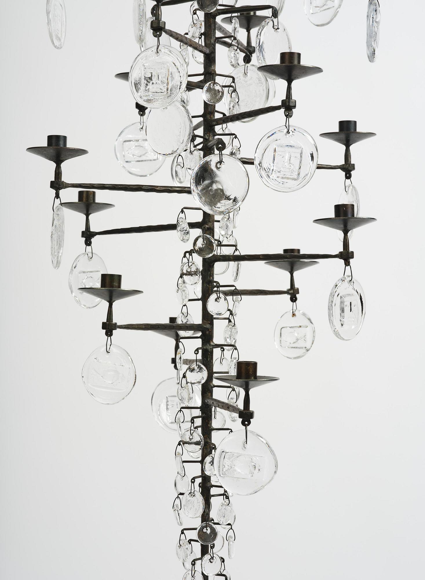 Erik Höglund, a wrought iron and glass chandelier, Boda Smide.