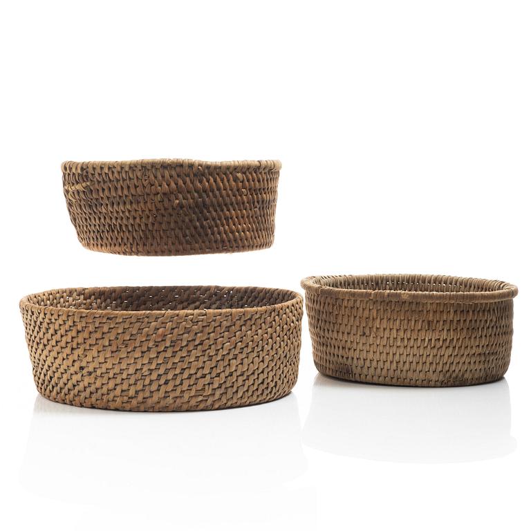 Root baskets, 3 pcs, folk art, 19th century.