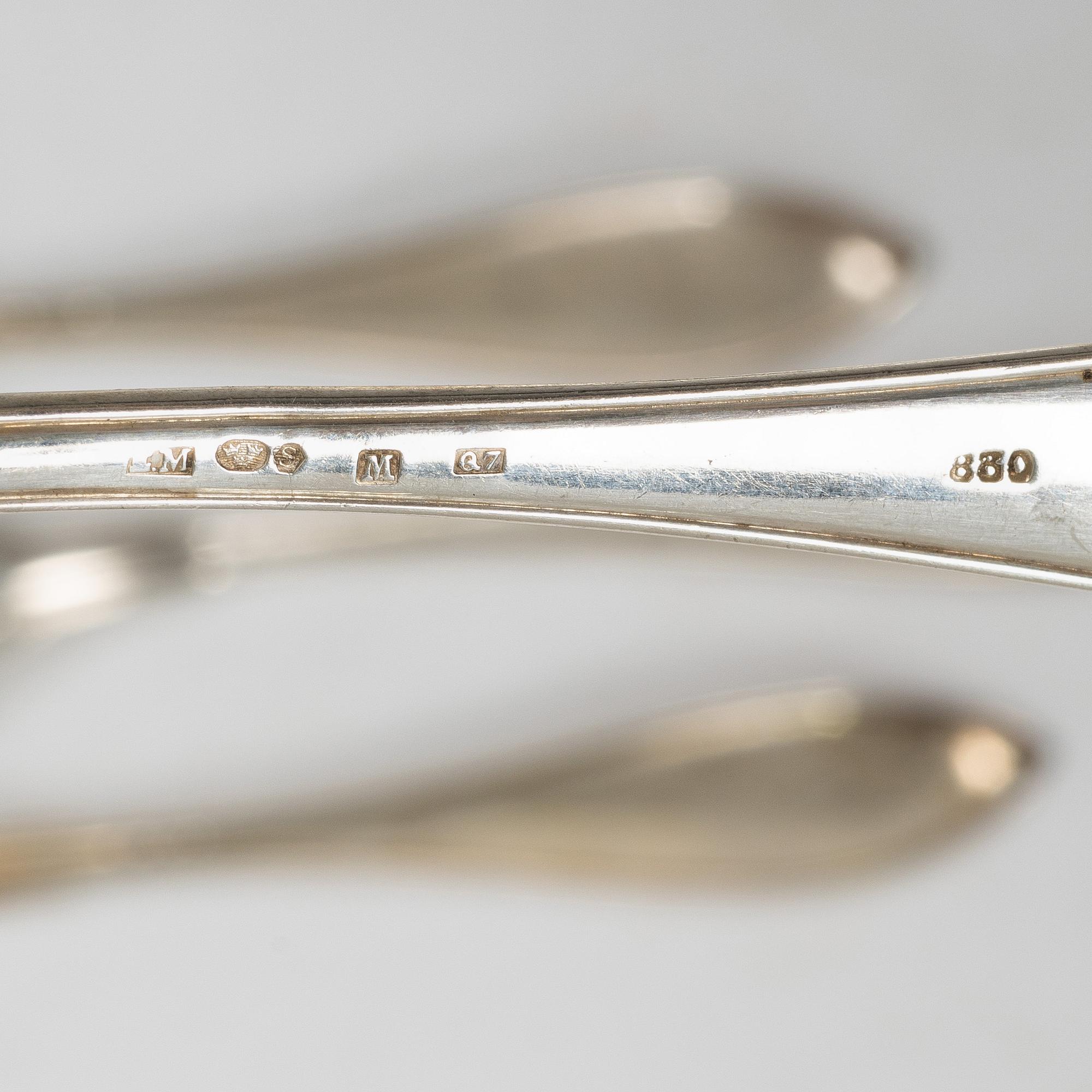 Cutlery, 11 pieces, silver, “Svensk spets”, including E Möller, Malmö, 1918.