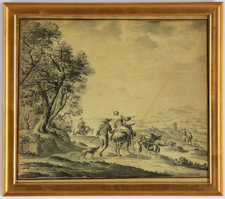 Adam Horn af Ekebyholm, tuschlavering, signerad och daterad 1764.