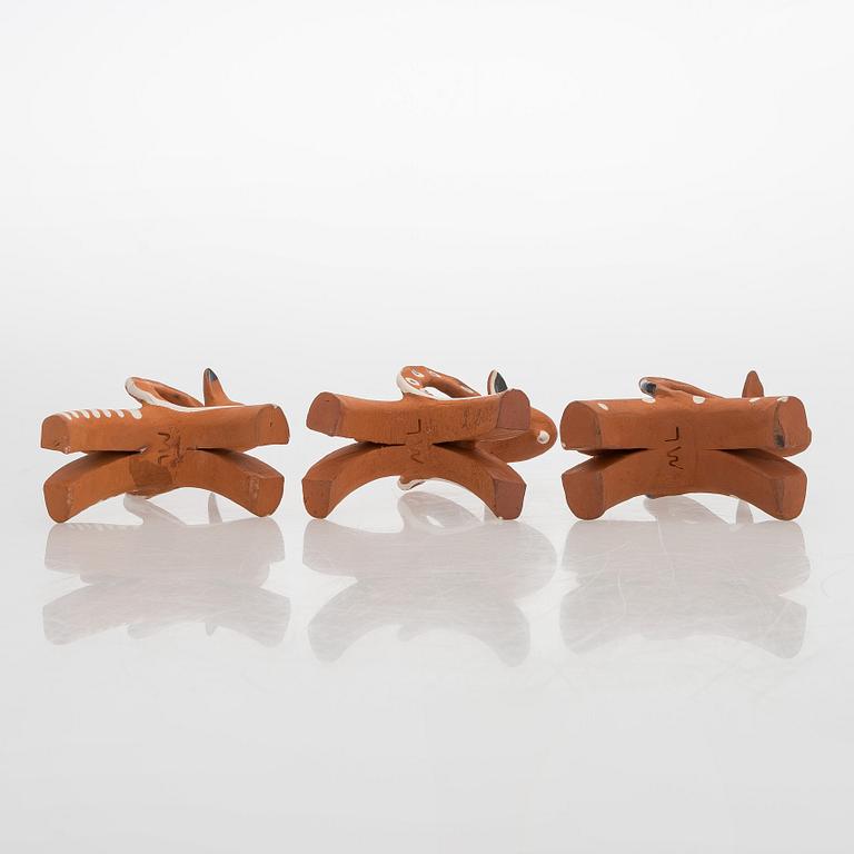 Marita Lybeck, figurines, 8 pcs, red clay, signed ML.