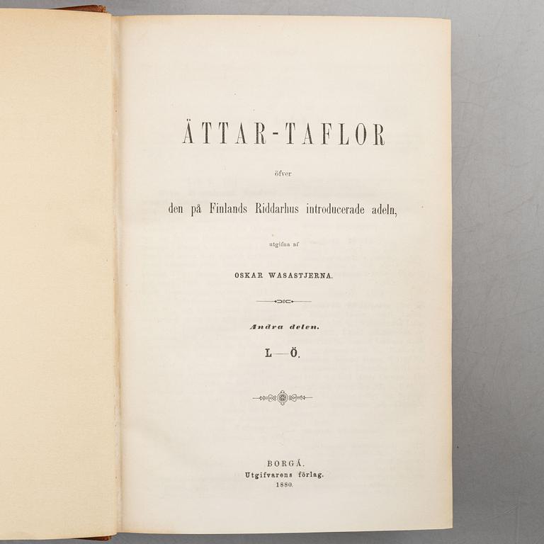 Books, 19 volumes, including Gustaf Elgenstierna's 'Svenska Adelns Ättartavlor'.