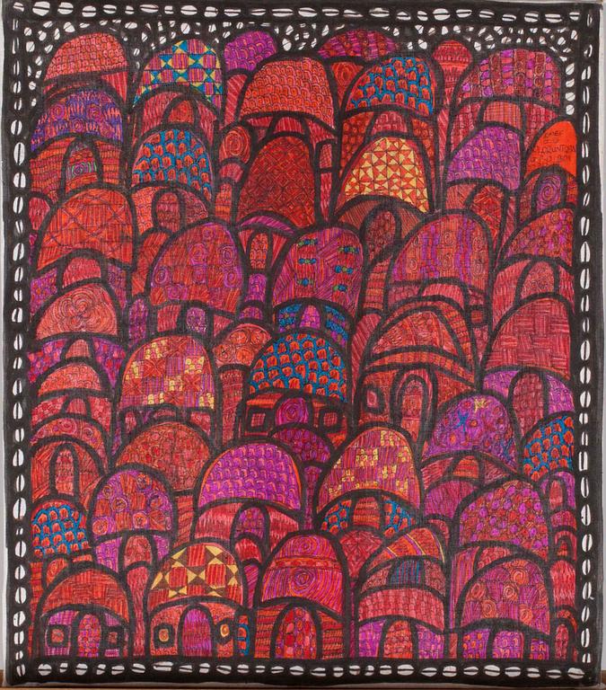 CHIEF ZACHEUS O. OLORUNTOBA, 3 st, blandteknik på textil, signerade, Nigeria 1900-2000.