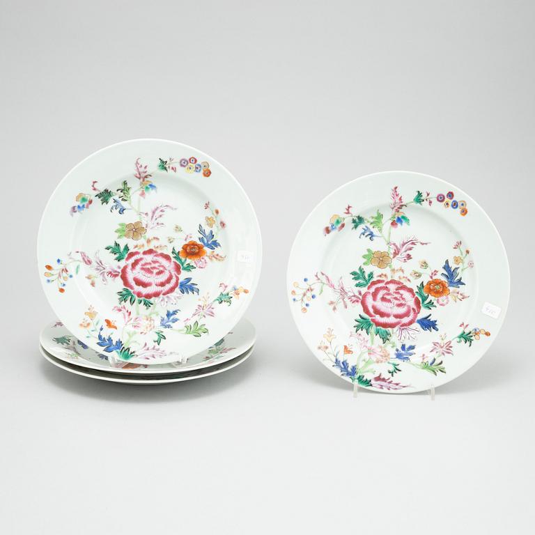 A set of six famille rose dinner plates, Qing dynasty, Qianlong (1736-95).