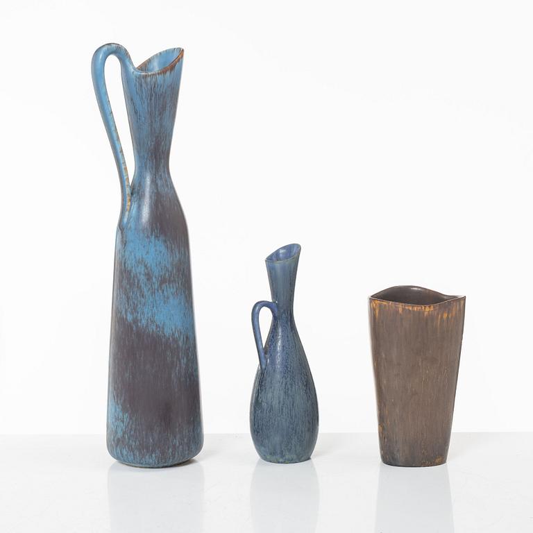 Carl-Harry Stålhane and Gunnar Nylund, two stoneware pitchers jugs and a vase, Rörstrand.
