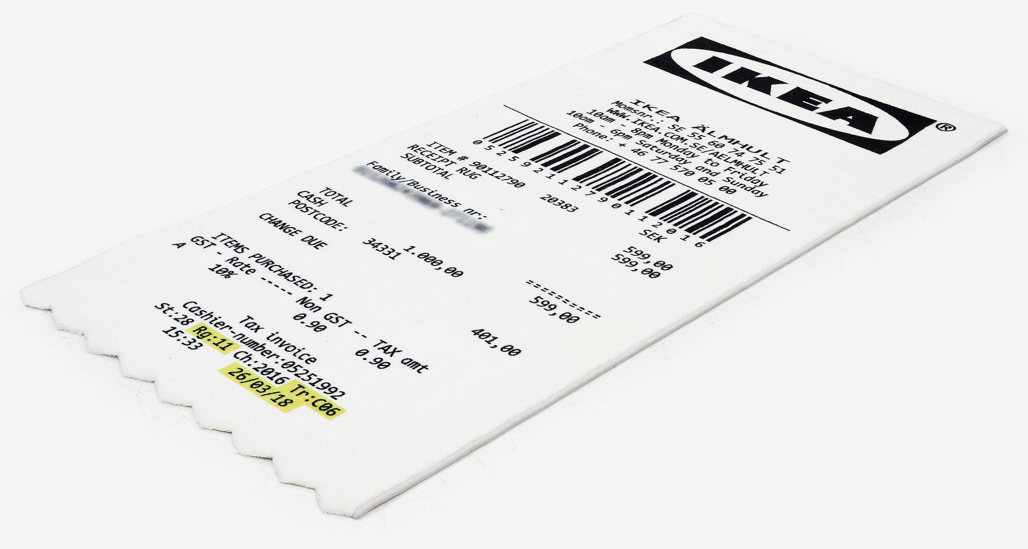 Virgil Abloh, matta "Kvitto", IKEA x Virgil Abloh, "MARKERAD" kollektion, ca 200 x 90 cm.