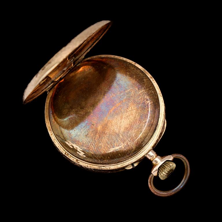 FICKUR, 14K guld, 1900-talets första hälft. Vikt inklusive urhus ca 29 g.
