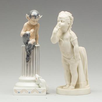 FIGURINER, 2 st, porslin resp parian, Christian Thomsen, Royal Copenhagen och Gustavsberg. 1900-tal.