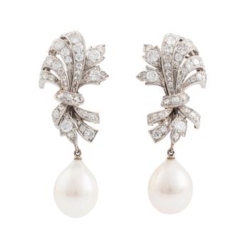 554. WA Bolin a pair of earrings in 18K white gold with drop-shaped cultured pearls.