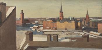 Ellis Wallin, Utsikt över Riddarholmen och Stockholms stadshus.
