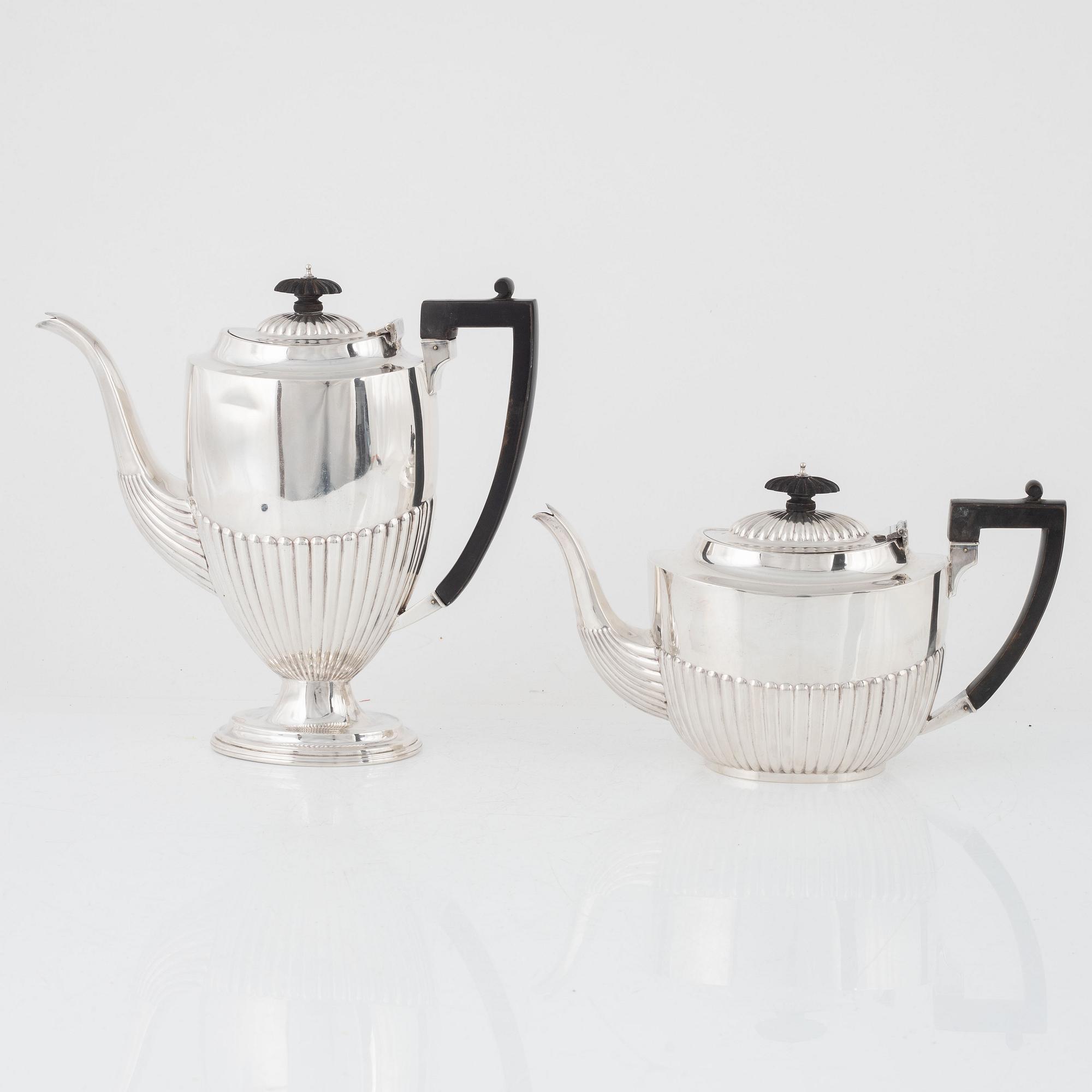 Jenkins & Timm, kaffekanna samt tekanna, silver, Sheffield 1896.