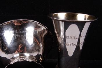 BÄGARE SAMT SKÅL, 3 st, silver, bla CG Hallberg, 1950-60-tal.