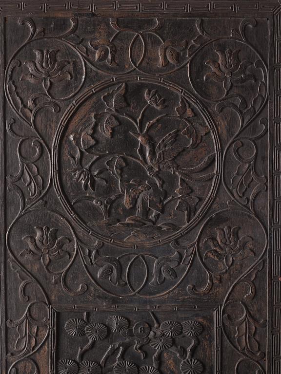 A set of three Chinsese hardwood panels, Qing dynasty.