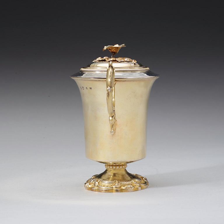 A Russian 19th century silver-gilt cup and cover, unidentified makers mark, Moscow 1847.